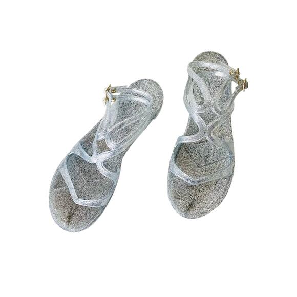 Jimmy Choo - Lance Silver & Gold Glitter Jelly Sandal NEW JIMMY CHOO Lance Jelly Gladiator Silver Sparkle Double Strap Sandals 40 10